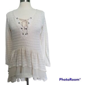 MAURICES Maurices pointelle high low lace up duster top